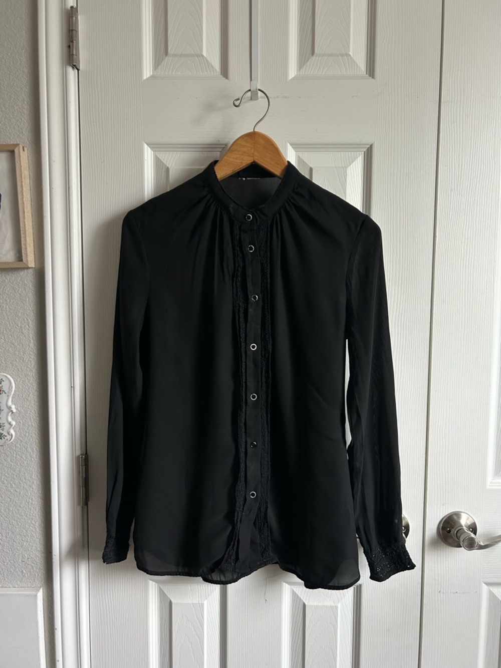 Black sheer long sleeve button down blouse
